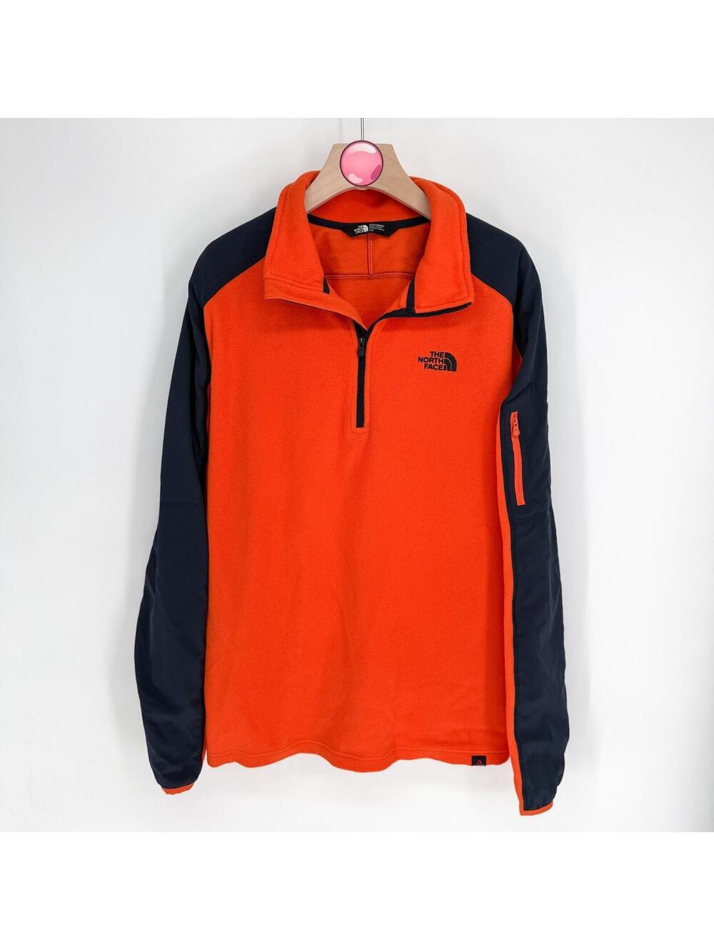 North Face Fleece Pullover Quarter‎ Zip Orange Hiking Outdoor Mens Large
